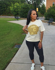Cream Premium PROUD HBCU GRAD T-Shirt with Gold Chenille Patch