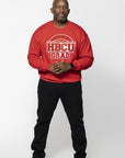 Red & white PROUD HBCU GRAD crewneck. Unisex fit. Patch hand stitched.
