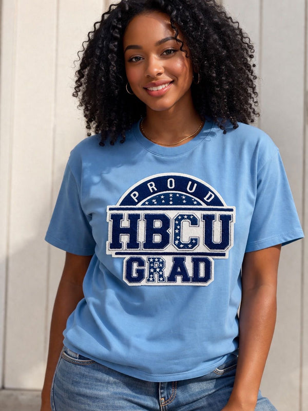 PREMIUM CAROLINA BLUE AND BLUE PROUD HBCU GRAD CHENILLE TEE