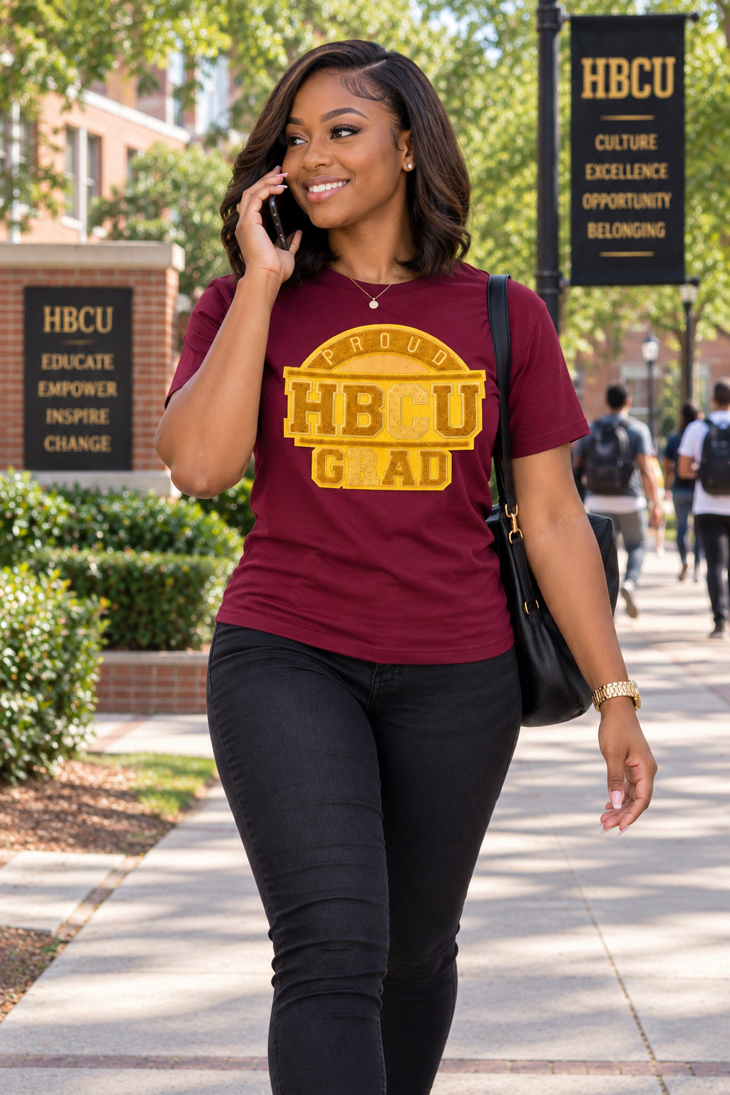 Maroon &amp; Gold PROUD HBCU GRAD Premium Chenille Tee (Unisex)