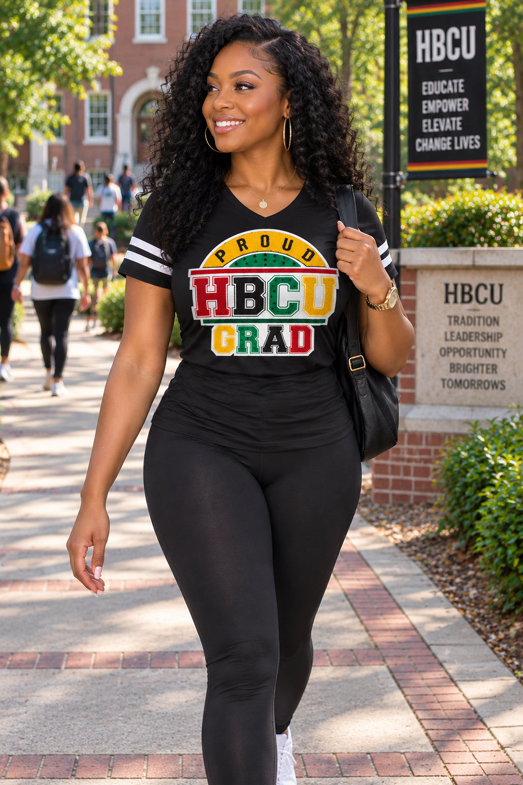 Women's PROUD HBCU GRAD Premium Black &amp; Multi-color Chenille T-Shirt