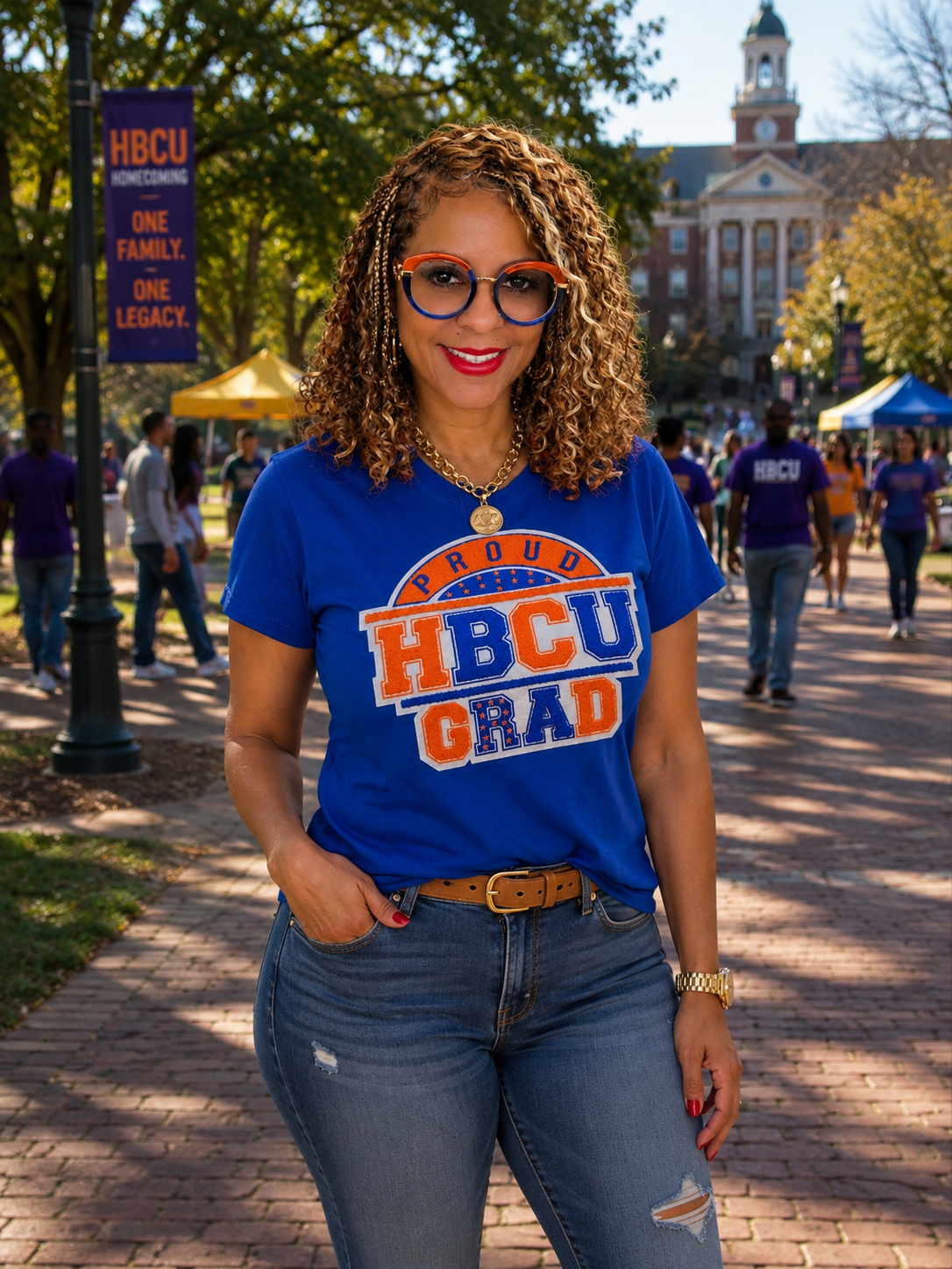 BLUE &amp; ORANGE PROUD HBCU GRAD PREMIUM CHENILLE TEE-SHIRT