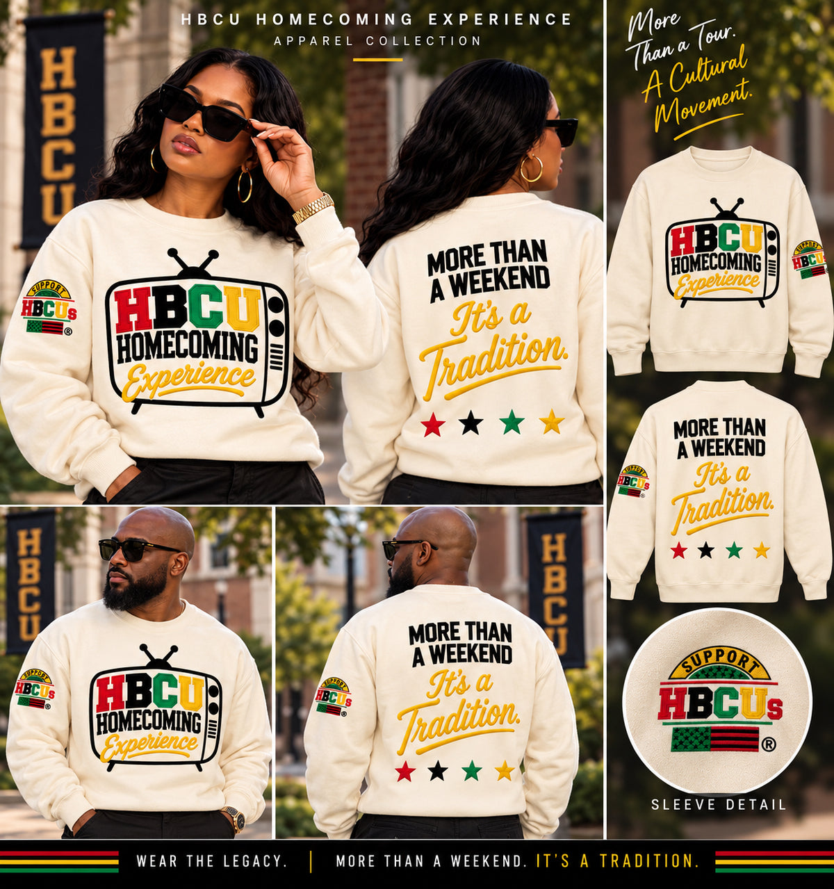 HBCU HOMECOMING EXPERIENCE | SUPPORT HBCUS PREMUIM CREAM SWEATSHIRT