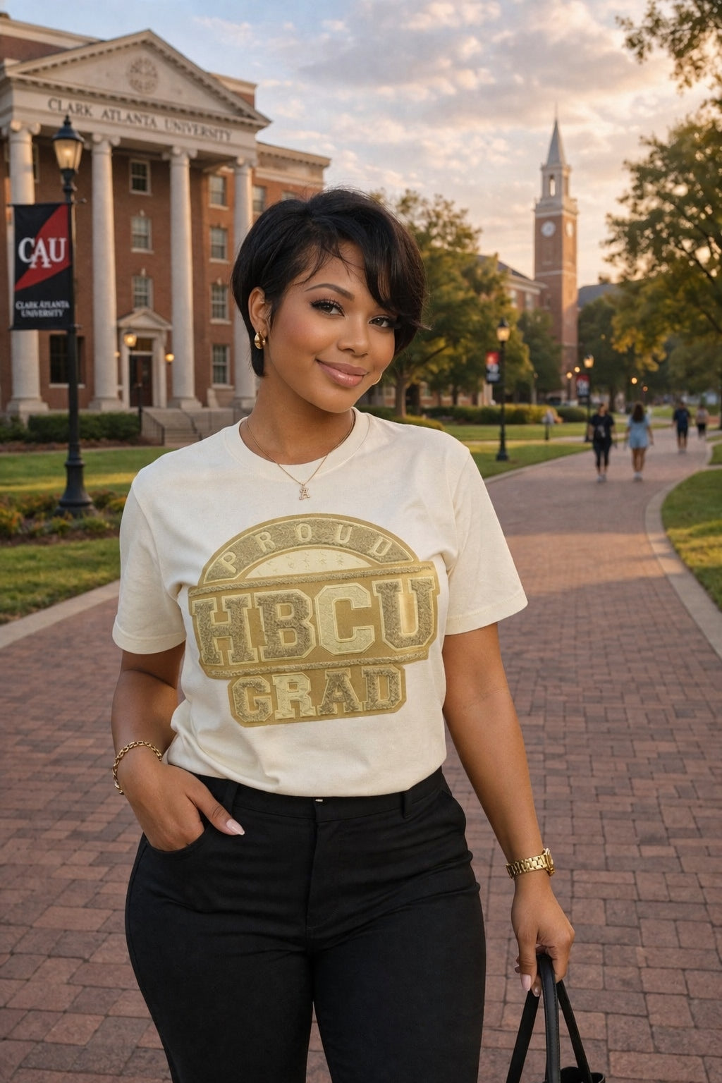 PREMIUM CREAM &amp; GOLD PROUD HBCU GRAD CHENILLE TEE.