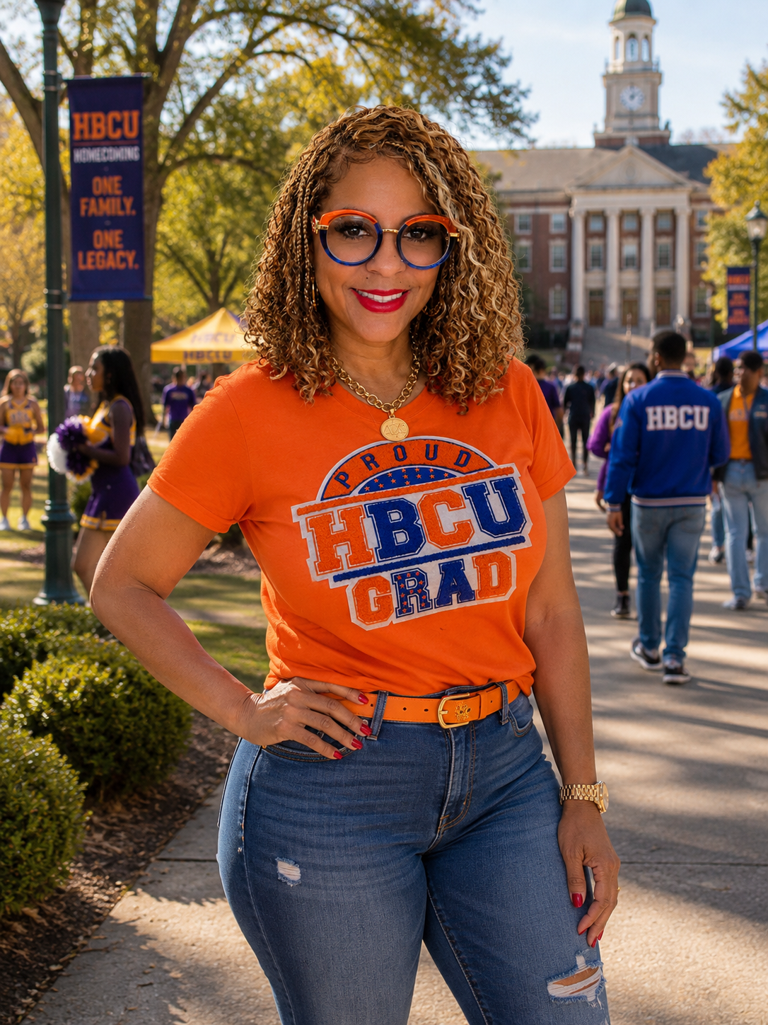 ORANGE &amp; BLUE PROUD HBCU PREMIUM CHENILLE TEE SHIRT
