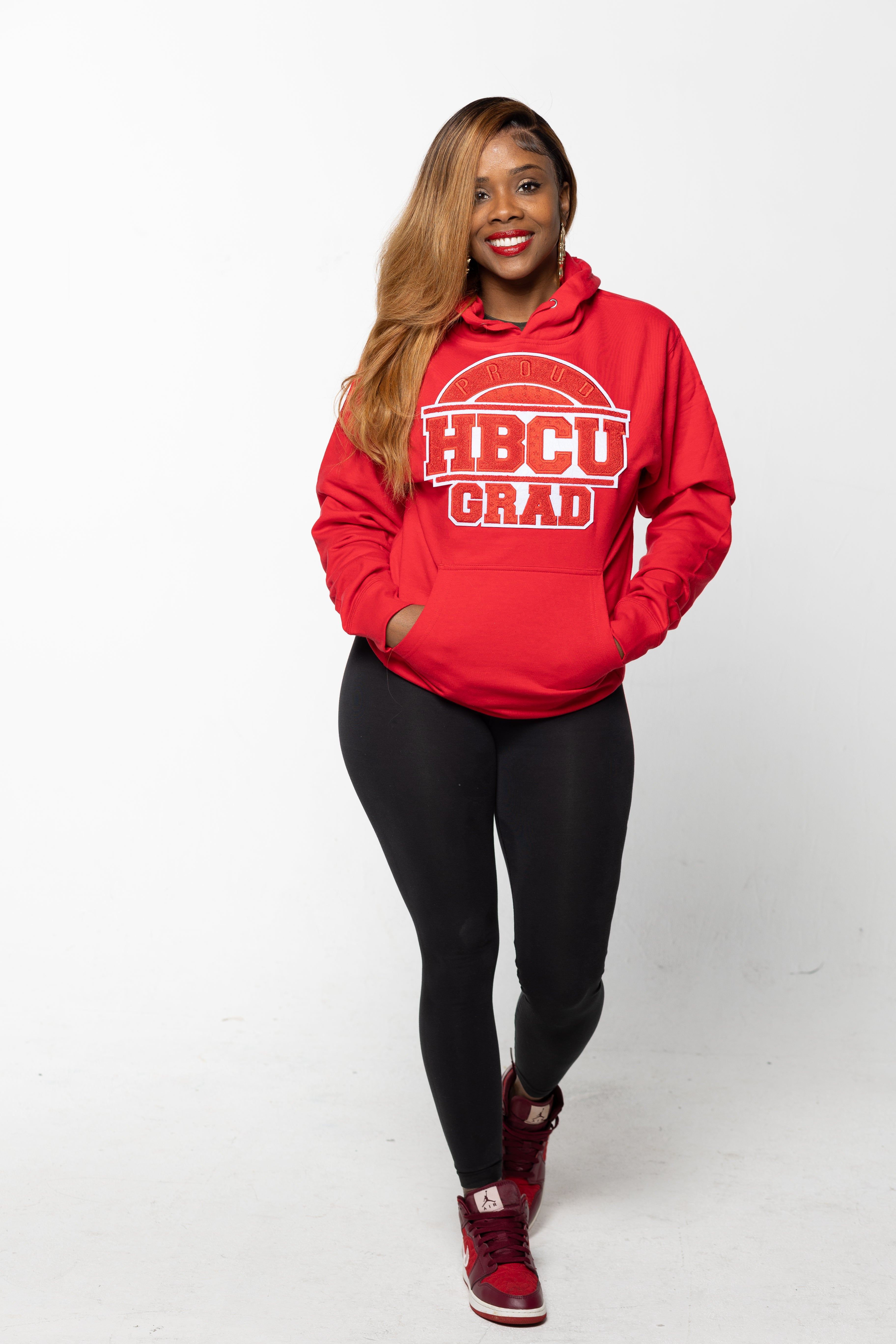 RED WITH RED &amp; WHITE PROUD HBCU GRAD HOODIE