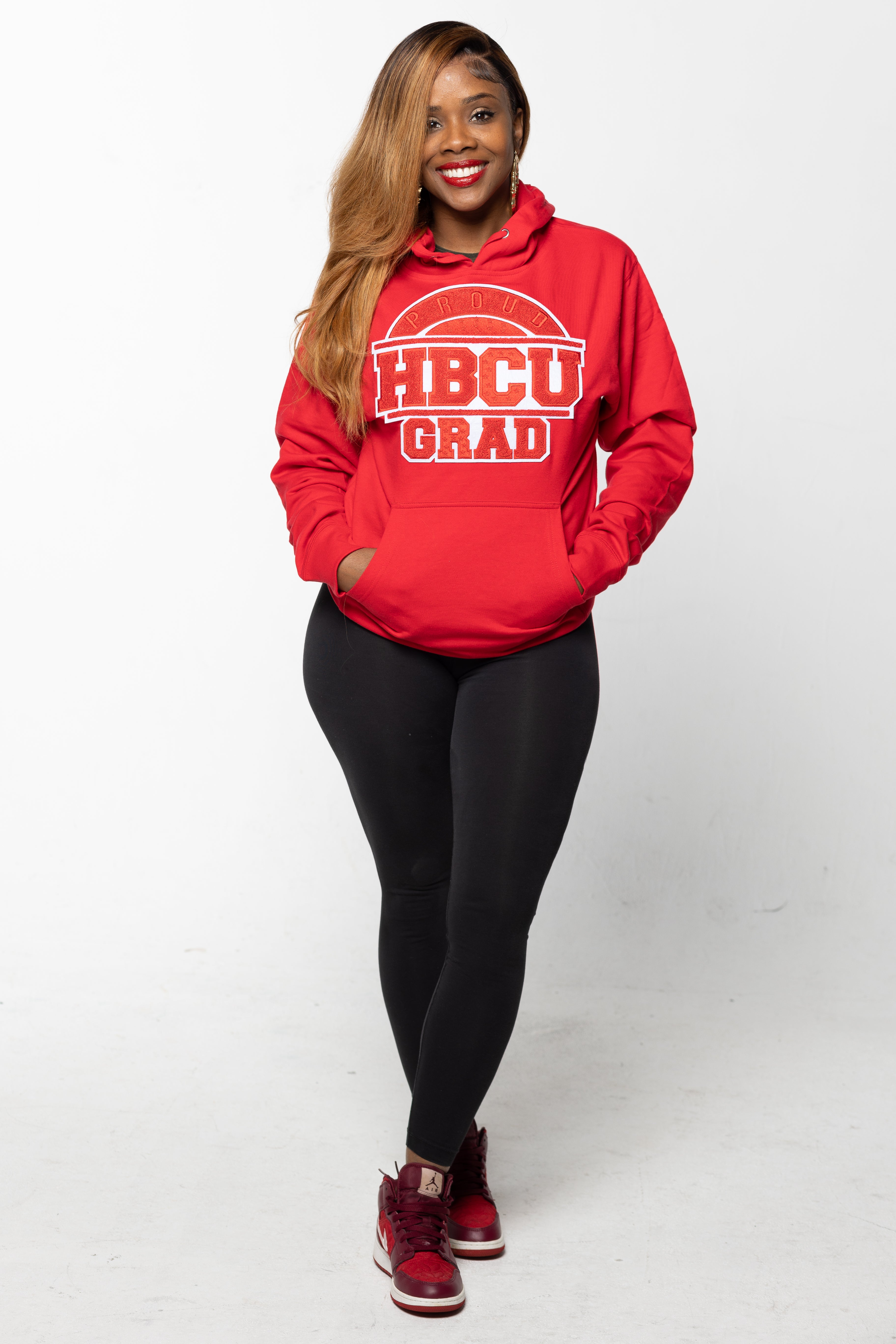 RED WITH RED &amp; WHITE PROUD HBCU GRAD HOODIE