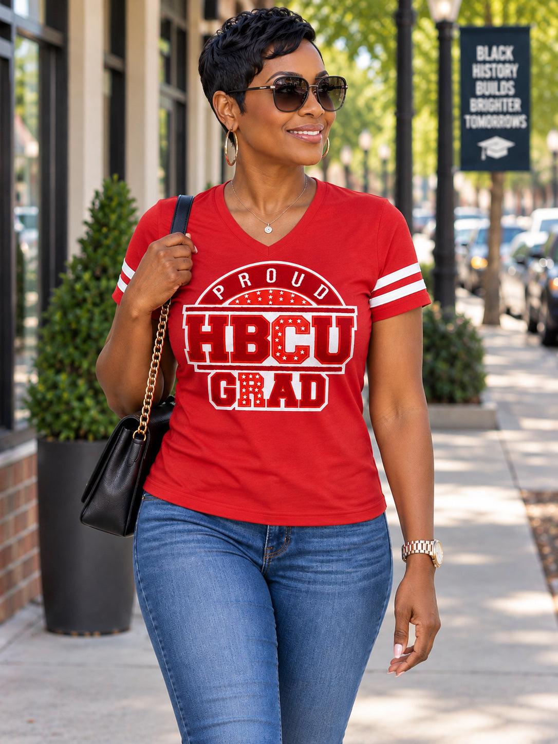 Women's Football V-Neck Fine Chenille Jersey Red &amp; White Tee
