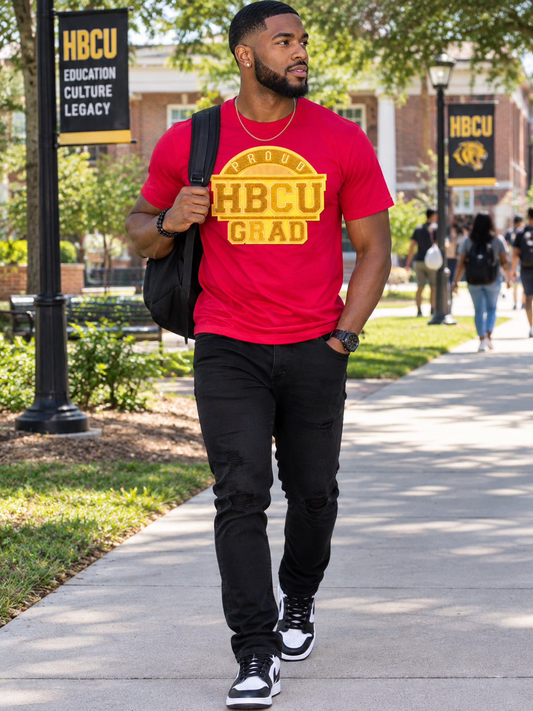 Red &amp; Gold PROUD HBCU GRAD Premium Chenille Tee (Unisex)