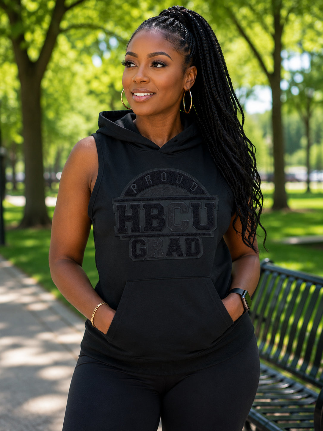 ALL BLACK WOMEN PROUD HBCU GRAD SLEEVELESS HOODIE