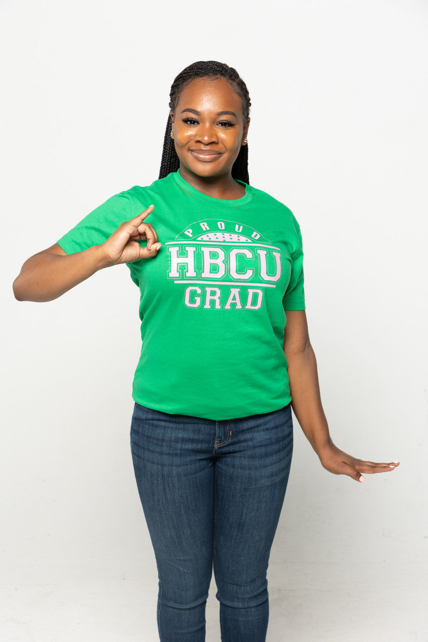PINK AND GREEN PROUD HBCU GRAD D9 TEE