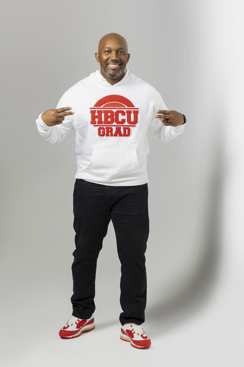 PROUD HBCU GRAD ALL WHITE &amp; RED HOODIE