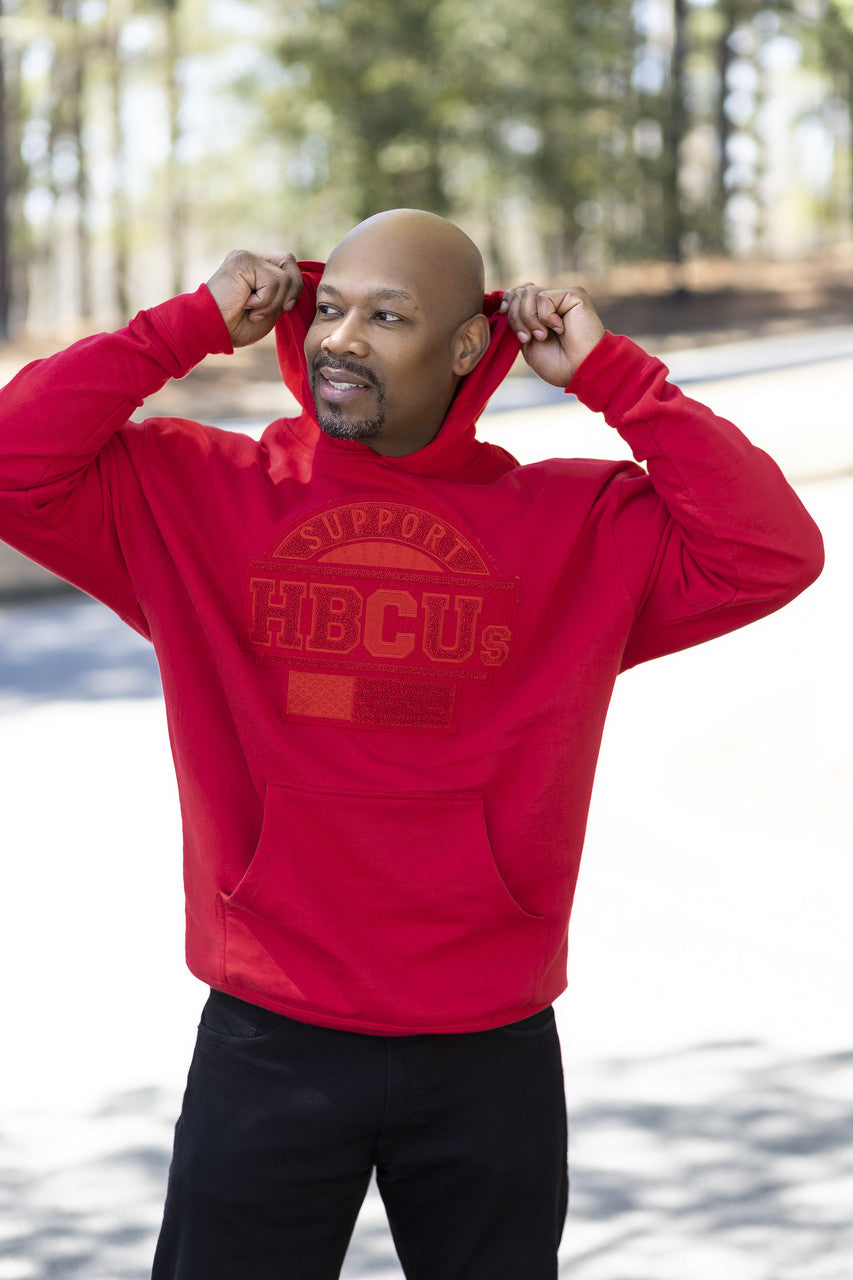 All RED hoodie PROUD HBCU hoodie. Unisex fit. Patch hand stitched.